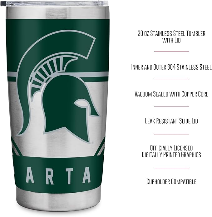 Rico Industries NCAA 20oz Stainless Steel Tumbler with Lid - Great For Coffee, Tea, Water or Cocktails
