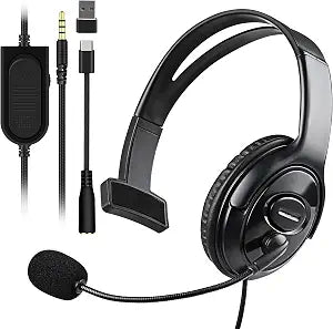 Joso Wired One Ear Headset with Mic, Gaming Headset for PS5/PS4/Xbox/Switch/PC/iPad/Mac/Tablet with USB C & USB-A Adapter - Chat Headphone, Business, Coach, Gaming, Working, Graphite | One Ear