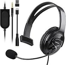 Joso Wired One Ear Headset with Mic, Gaming Headset for PS5/PS4/Xbox/Switch/PC/iPad/Mac/Tablet with USB C & USB-A Adapter - Chat Headphone, Business, Coach, Gaming, Working, Graphite | One Ear - Image 1