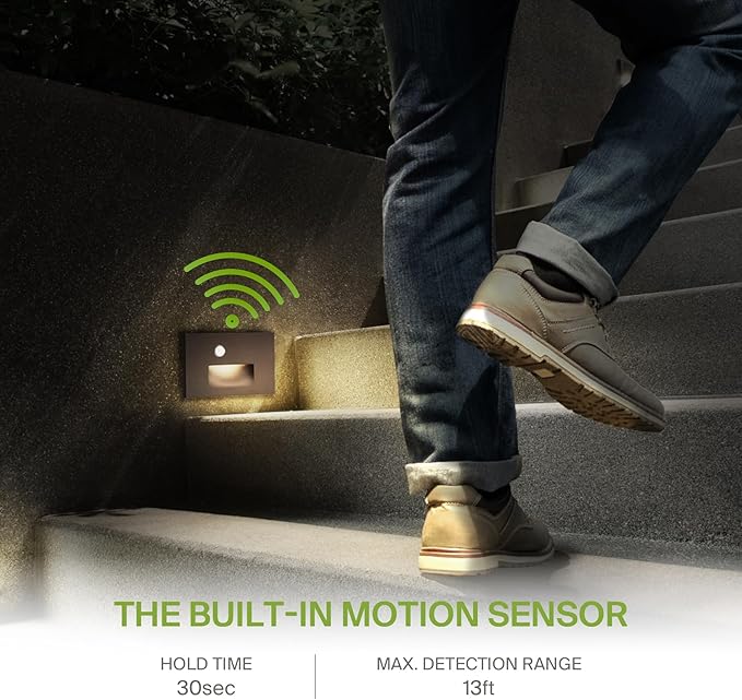 ASD LED Recessed Step Light Fixture, Outdoor & Indoor Tread Lighting | 3CCT, Motion Sensor, Waterproof, ETL Listed | 3W 120LM 3000K-5000K 120V | Staircase Hardwired Illumination | Dark Bronze, 4 Pack