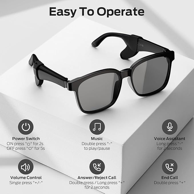 Oraolo Smart Glasses, Polarized Sunglasses with Bluetooth Speaker, Wireless Music & Calls, Athletic/Outdoor UV Protection and Voice Control, Unisex(Black)