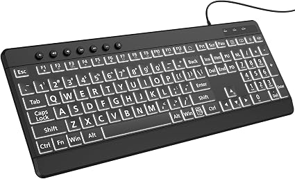 EDJO Large Print Backlit Wired Keyboard,7-Colors Backlight