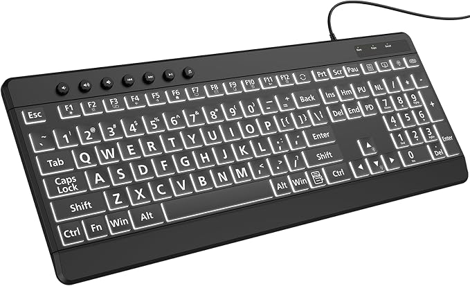 EDJO Large Print Backlit Wired Keyboard,7-Colors Backlight