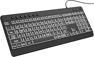 EDJO Large Print Backlit Wired Keyboard,7-Colors Backlight