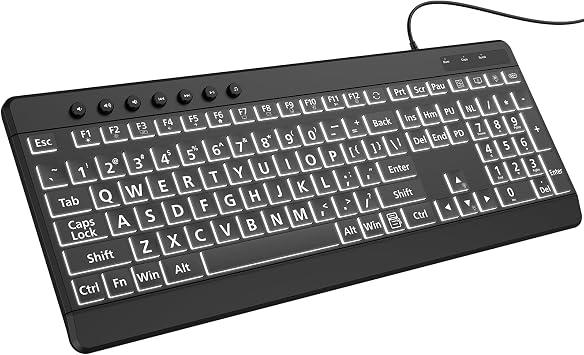 EDJO Large Print Backlit Wired Keyboard,7-Colors Backlight