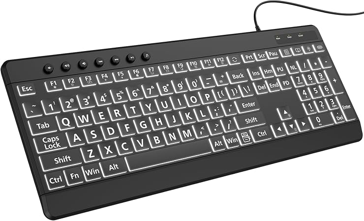 EDJO Large Print Backlit Wired Keyboard,7-Colors Backlight