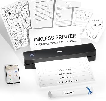 PRT Portable Printers Wireless for Travel, Bluetooth Thermal Printer