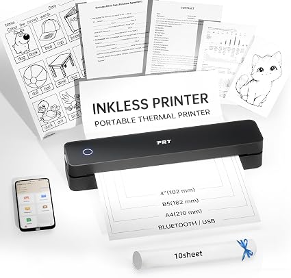 PRT Portable Printers Wireless for Travel, Bluetooth Thermal Printer