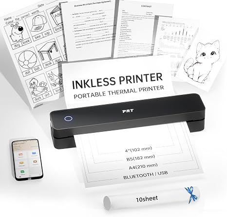 PRT Portable Printers Wireless for Travel, Bluetooth Thermal Printer