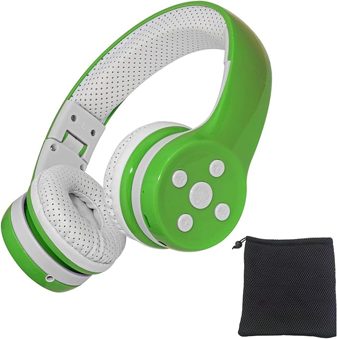 Toddler Headphones Wireless, Bluetooth Kid Headphones for Boys Girls,5 Button Easy use with Sharing Port, Built in Mic for Laptop Phones Computer (bs690 Green)