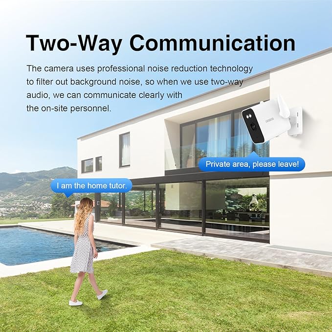 EVERSECU 2K Outdoor UPS WiFi Bullet Camera Bulit-in 5000mA Batteries for Power Outage, Human Detection, Compatible with Alexa, SD Card&Cloud Storage, Support ONVIF&RTSP Stream (4pacK)