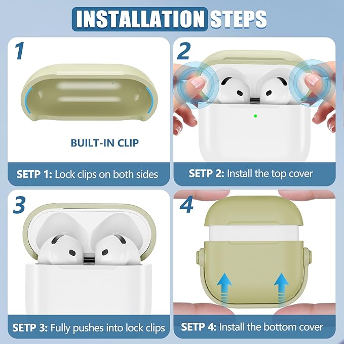 with Safety Lock for Airpods 4 Case, TPU Case for Apple Airpods 4 Case 2024 USB-C with Cleaner Kit, Drop Protection Airpods 4 Case Cover with Lock and Keychain, Straw Yellow