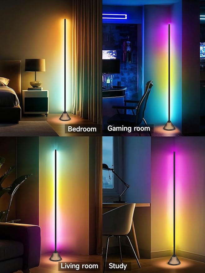 Corner Floor Lamp, Smart RGB LED Corner Lamp with App & Remote Control, Music Sync, Scene Modes, Modern Ambient Lighting Floor Lamp for Living Room, Bedroom, Gaming Room Decor