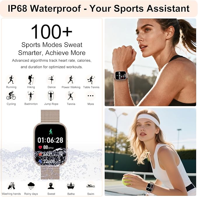 Smart Watches for Women Men, 1.75" HD Screen Smartwatch Answer/Make Calls, Fitness Activity Tracker with Heart Rate SpO2 Sleep Monitor, 120+ Sports Modes, IP68 Waterproof (Rose Gold)