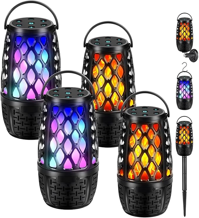 Upgraded Outdoor Speakers With Flame light, Outdoor Bluetooth Speakers With Colorful LED, IPX6 Waterproof Gifts for Men, Auto-Sync Up to 100 Speaker, BT 5.3 HD Surround Sound, for Patio/Yard/Porch