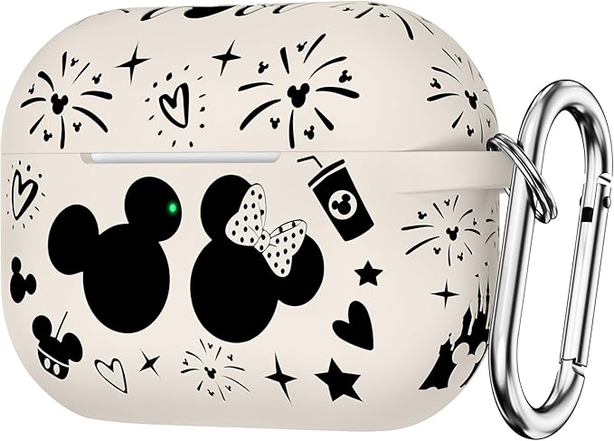 Compatible with Airpods Pro 2nd/1st Generation Case Cover with Keychain, Women Men Soft Silicone Two-Tone Cute Cartoon Engraved Convenience Protective Case, Front LED Visible Starlight/Black