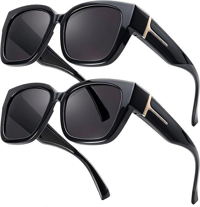 LVIOE 2 Pack Polarized Fit Over Sunglasses for Women Men Oversized Square Over Glasses Sunglasses with UV Protection LS7511