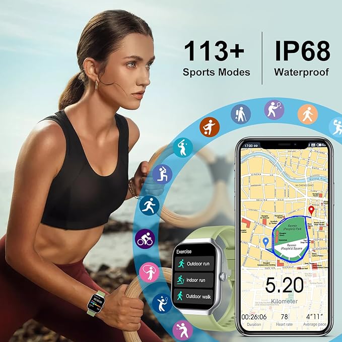 Smart Watch 2026 NEW 1.96" Smartwatch for Men Women(Answer/Make Call),Fitness Watch with 110+ Sport Modes, Reloj Inteligente with Sleep Monitor/Heart Rate/Step/IP68,for Android iOS, Silver green