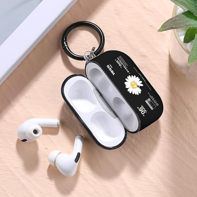 Airpods Pro Case, Chrysanthemum Pattern TPU Soft Case, Shockproof for Airpods Pro 2019, Cleaner Kit & Keychain