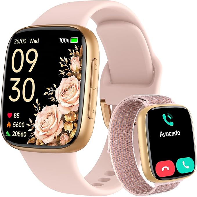 Smart Watch for Women, Answer/Make Call, 1.85" AMOLED Always-On Display Screen Smartwatch for iPhone & Android, 3ATM Waterproof Fitness Tracker with Heart Rate/Sleep/SpO2 Monitor, 100+ Sport Modes