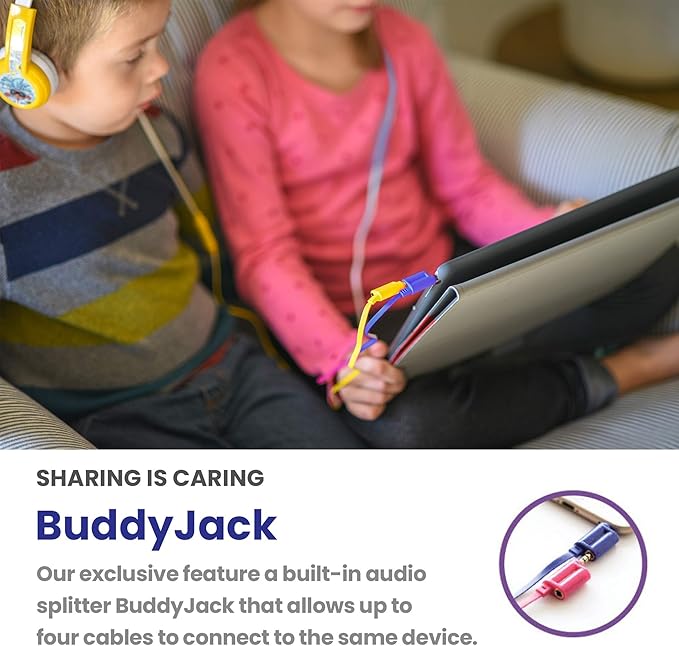 BuddyPhones Discover, Volume-Limiting Kids Headphones, Comfortable and Durable, Built-in Audio Sharing Cable, Compatible with Fire, iPad, iPhone, and Android Devices, Blue