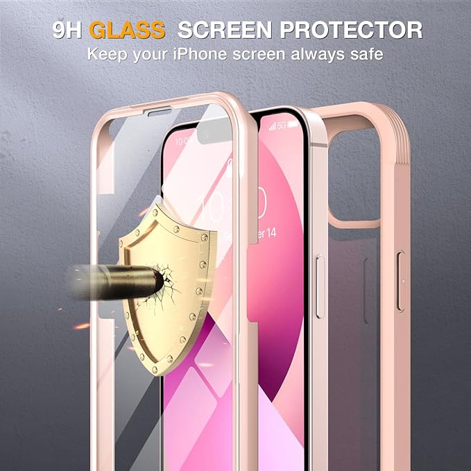 Miracase Magnetic Case for iPhone 13 Mini 5.4 Inch,with MagSafe,Built in Screen Protector,Full Body Protection(Pink)