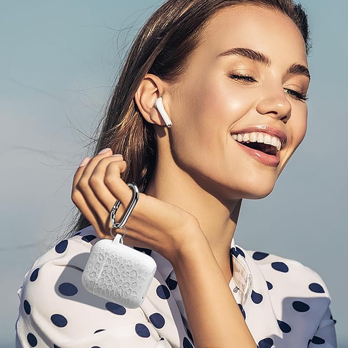 Leropard Engraved for AirPods Case Cover, Cute Soft Silicone Protector with Keychain Compatible with Airpods 2nd/1st Generation,Front LED Visible,Starlight