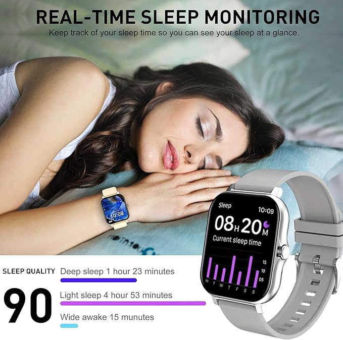 Smart Watch, 1.81" Upgraded Full Touchscreen Smart Watch for Android iPhones with Heart Rate Blood Pressure Monitor, Multiple Sports Fitness Tracker with Smart Watches for Women Men (Silver)