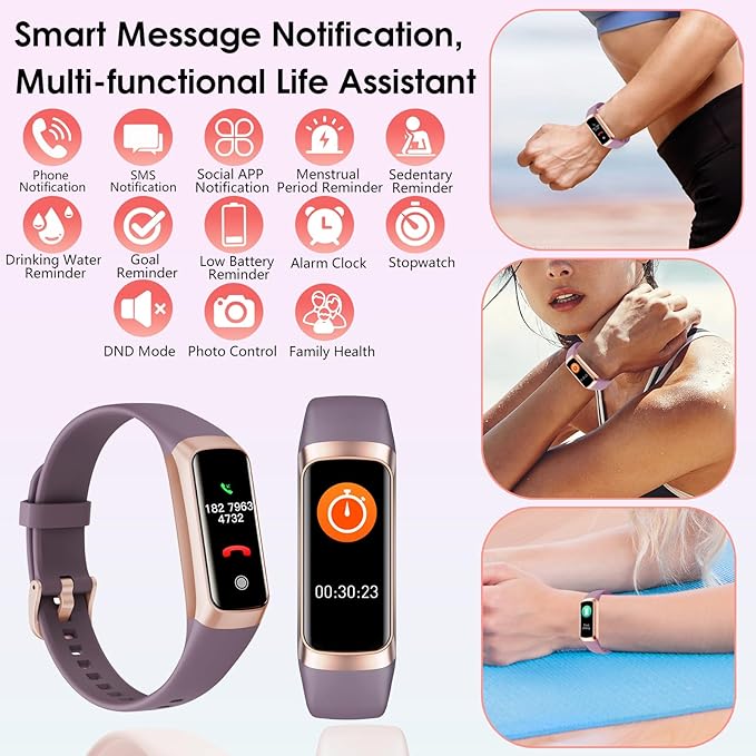 Fitness Tracker, 24/7 Heart Rate Blood Oxygen Blood Pressure Body Temp Monitor Sleep Calorie Tracker with 1.1" AMOLED Touch Color Screen Pedometer Smart Watch Waterproof for Women Men (Bordeaux)