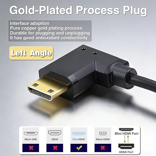 Duttek Thin Mini HDMI to HDMI Coiled Cable 1FT-4Ft, Ultra Slim & Flexible Soft Left Angled HDMI to Mini HDMI Cable Supports 3D/4K@60Hz for HDTV, Tablet, Camera and Camcorder