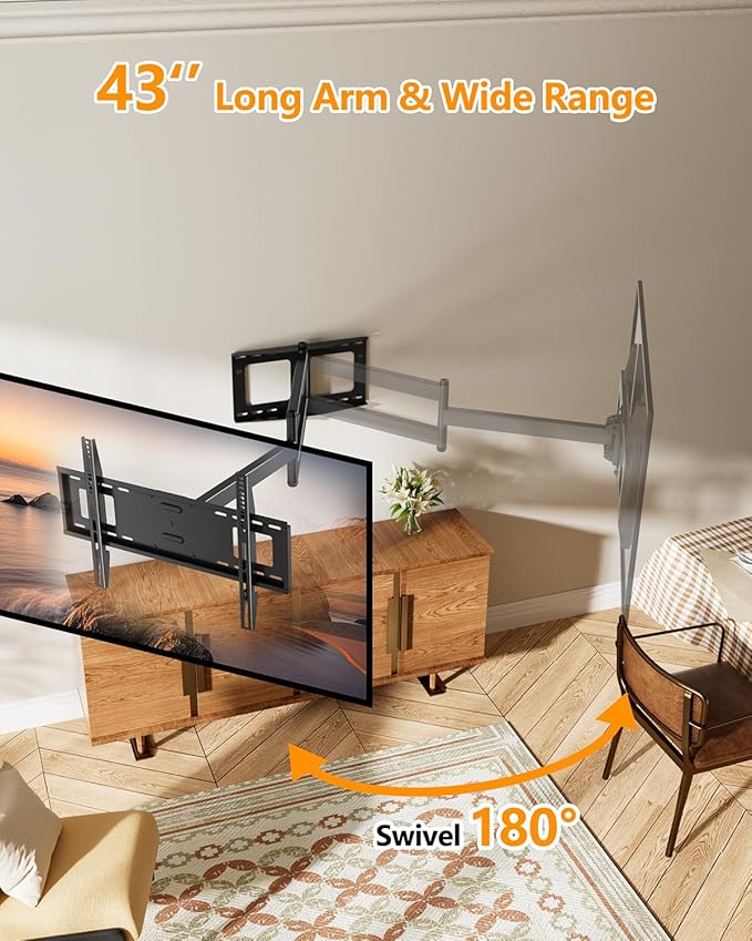 FORGING MOUNT Long Extension TV Mount Full Motion Wall Bracket with 42 inch Long Arm Articulating TV Wall Mount for 42 to 80 Inch Flat/Curve TVs, VESA 600x400mm Compatible, Holds up to 110 lbs