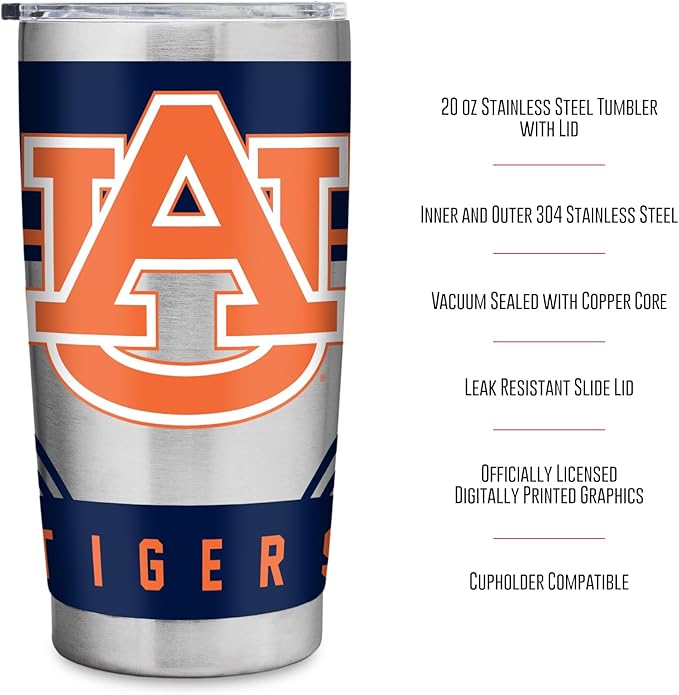 Rico Industries NCAA 20oz Stainless Steel Tumbler with Lid - Great For Coffee, Tea, Water or Cocktails