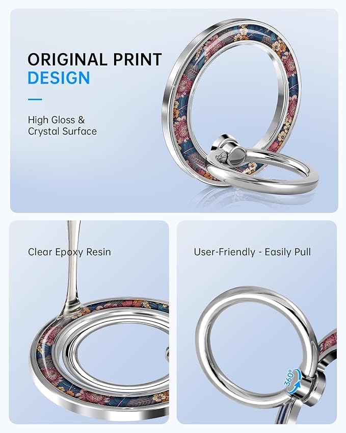 Magnetic Phone Ring Holder Compatible with MagSafe - Cell Phone Grip Magnet Removable Finger Ring Grip Stand Cute Girly Kawaii Design for iPhone 17 Pro Max 16 15 14 13 12 Series Oil Flower