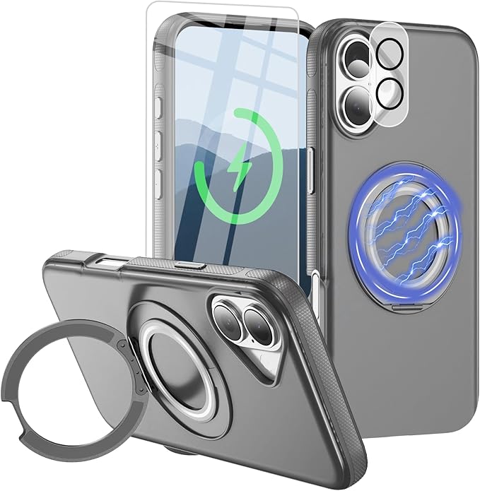 for iPhone 17 Case [Compatible with Magsafe] [15 FT Military Grade Drop Protection] with Screen Protector & Lens Protector,Shockproof Kickstand Phone Case for iPhone 17 (Gray)
