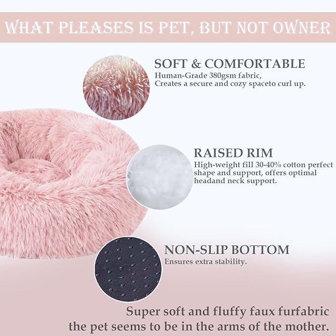 Calming Dog & Cat Bed for Extra Large Small Medium Sized Pet, Donut Washable Comfort Fluffy Warm Round Mat for Puppy Kitten, 8 Size Essentials Furniture Supplies Indoor