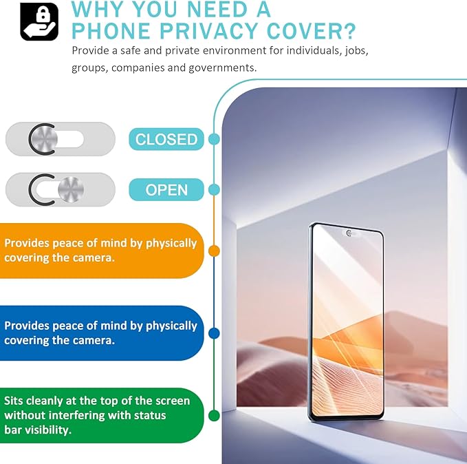 Front Camera Cover Compatible for Android Phones/Pixel/Galaxy/iPad - Webcam Blocker for Single Front Camera, Privacy Slider Protects Your Phone Security-Silver