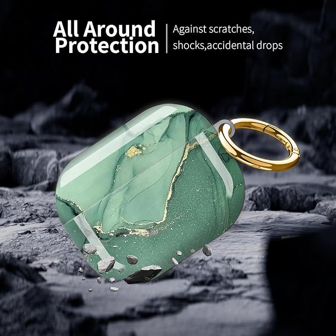 Compatible with AirPod Pro 3 (2025),Cute Case Cover for Women & Men, Full Protection Shockproof Hard Case with Keychain, Wireless Charging Case Accessories(Green Luxury Marble)