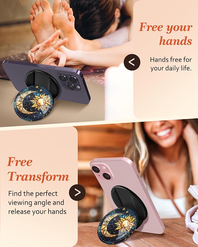 Kidcube Magnetic Phone Grip Compatible with Magsafe - Cell Phone Grip Stand Ring Holder Magnet Kickstand Removable Accessories for iPhone 16 Pro Max/16/15/14/13/12 Series Women Cute Blue Star Moon