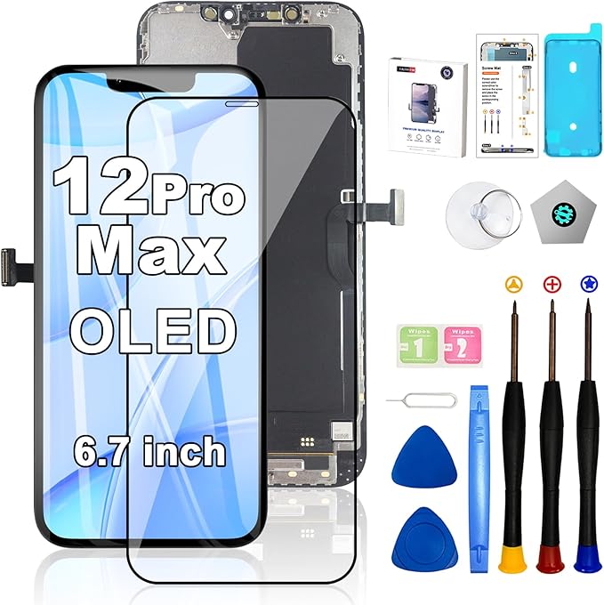 EFAITHFIX for iPhone 12 Pro Max Screen Replacement OLED [NOT LCD] 6.7 Inch Display 3D Touch Screen FHD Digitizer Assembly A2342 A2410 A2411 A2412 with Repair Tools Waterproof Adhesive Screen Protector