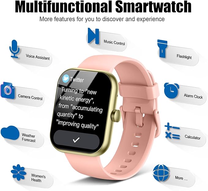 Smart Watch for Men Women (Answer/Make Call), 1.96" HD Fitness Tracker Running Watch, IP68 Waterproof,Pedometer, Sleep/Step/Activity/Heart Rate Monitor,110+ Sport Mode Smartwatch for Android,Pure Pink