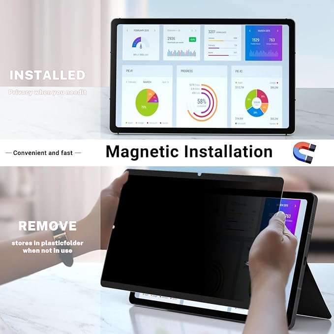 PYS® Magnetic Privacy Screen Protector for Samsung Galaxy Tab S9 Plus 2023/Tab S9 FE+ Plus/S7 FE 5G / S8 Plus/ S7 Plus 12.4 Inch/Removable Screen Protector,Anti-Glare,Anti-Spy,Bubble Free,[Easy On]