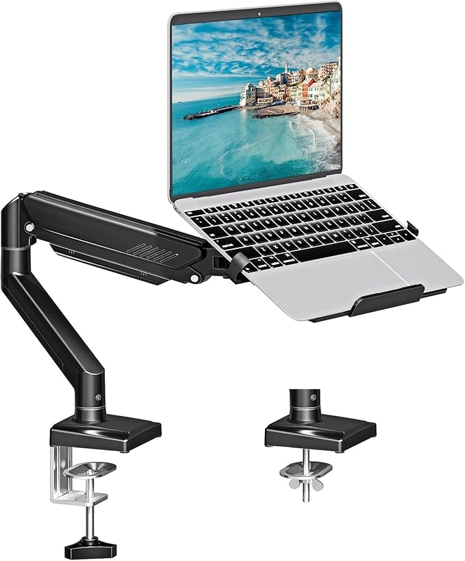 MOUNTUP Laptop Stand for Desk, 2-in-1 Monitor Mount with Laptop Tray Holds 2.2-22lbs, Adjustable Laptops Arm Mount for Max 17" Notebook & 32" Monitor, Laptops Desk Arm with Clamp/Grommet