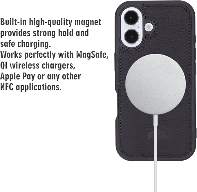 BLACKBROOK Case for iPhone 16 Wallet Case for Men and Women, Carter Full Grain Leather 2-in-1 Set for MagSafe Charging, Cash, ID and 4 Card Slots with RFID, Compatible with iPhone 16