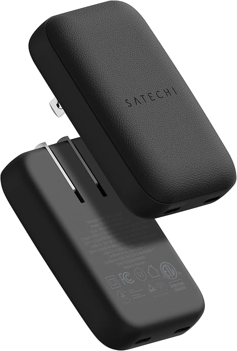 Satechi OntheGo 67W GaN Wall Charger, PD 3.0 + PPS, Dual USB-C Ports, Black