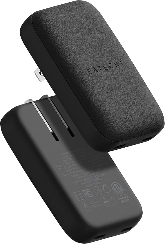 Satechi OntheGo 67W GaN Wall Charger, PD 3.0 + PPS, Dual USB-C Ports, Black