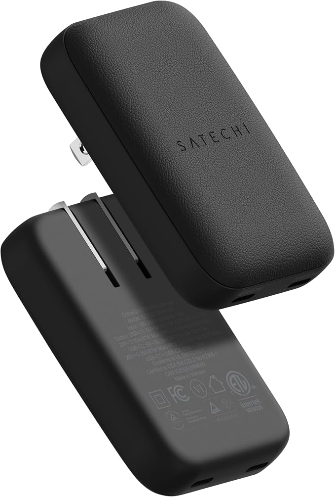 Satechi OntheGo 67W GaN Wall Charger, PD 3.0 + PPS, Dual USB-C Ports, Black