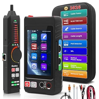 Henkion Multifunction RJ45 Network Caber Tester,UTP Cable Tester Ethernet Cable Tracer,4" IPS Touch Screen Support Network Tools,Digital Multi-Meter,OPM,POE++ Detect,RJ45 TDR,Length,FTP,(LT-600M)