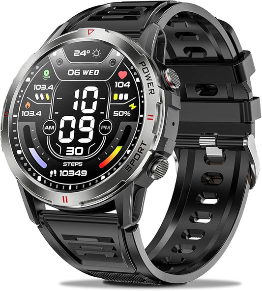 Smart Watch for Women Men, 1.43" AMOLED Smartwatch with Bluetooth Calling Heart Rate/Blood Oxygen/Sleep/Stress Monitoring Multi Sports Modes IP68 Waterproof (Black)