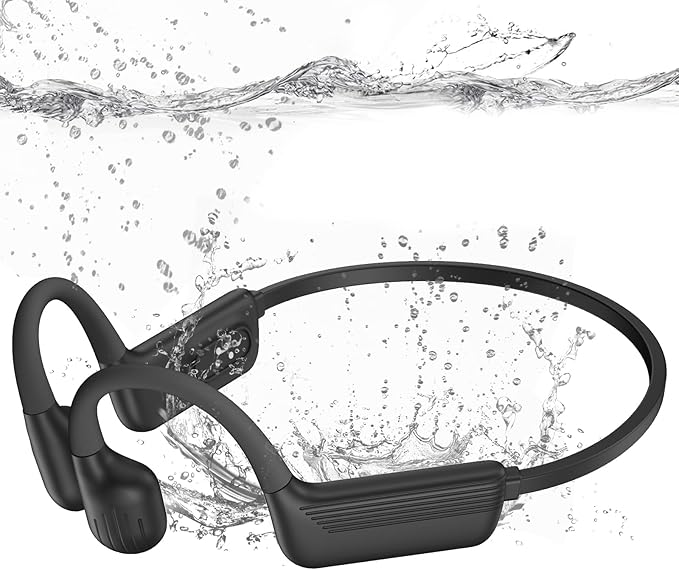 Swimming Headphones-Bone Conduction Headphones, IP68 Waterproof Open Earphones, LiteSurge Bluetooth 5.4 Underwater Sport Earbuds with 32 GB MP3 Memory for Swimming, Marathon-Inky Black