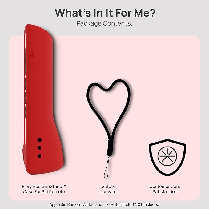 GripStand™ Apple TV Remote Cover, Scratch-Resistant Silicone Case Compatible with AirTag, Fits Siri Apple TV 4K/HD (2nd & 3rd Gen), Stand-Up Design, Enhanced Grip, Fiery Red by 73&Sunny